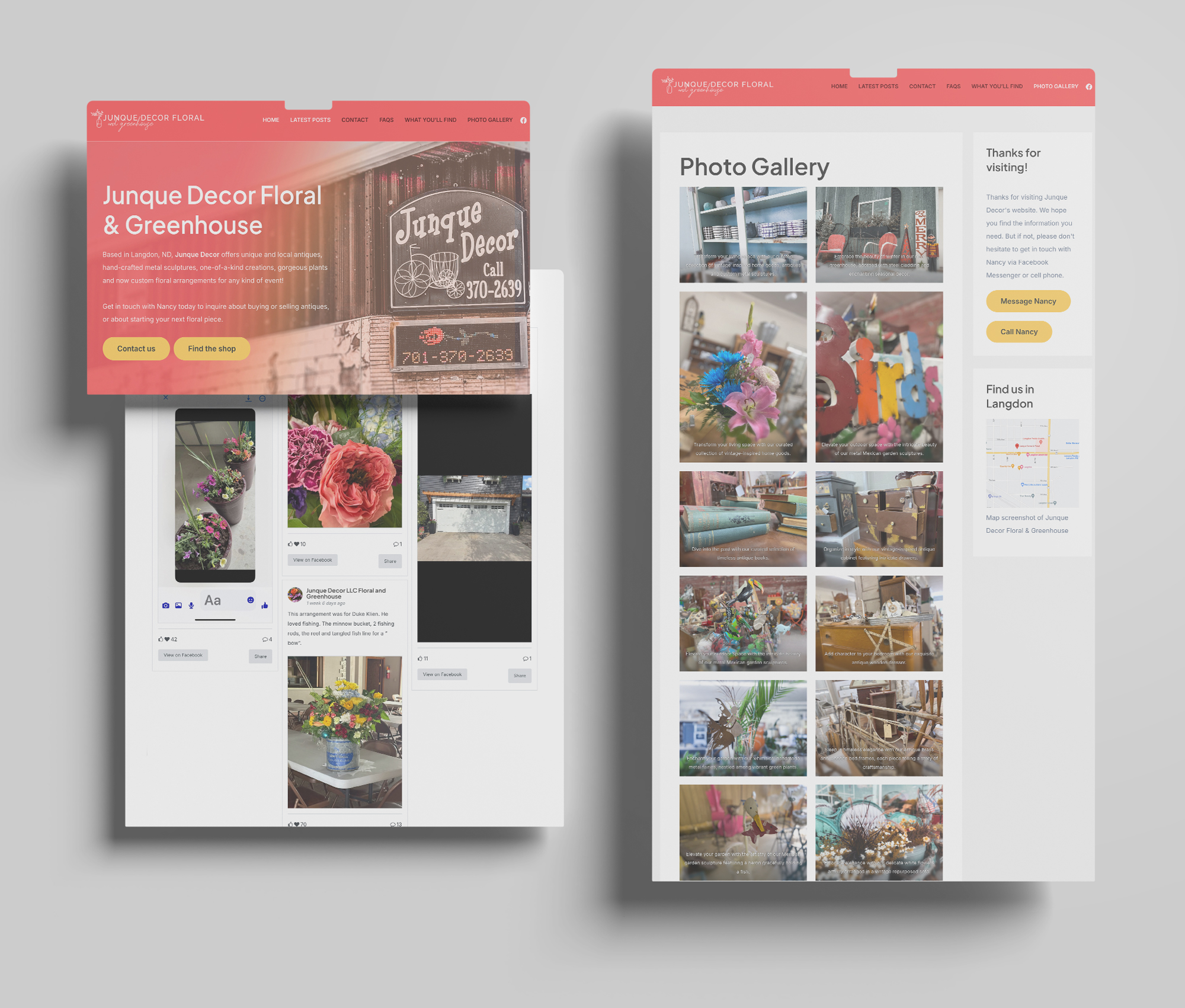 Junque Decor Floral & Greenhouse website mockup